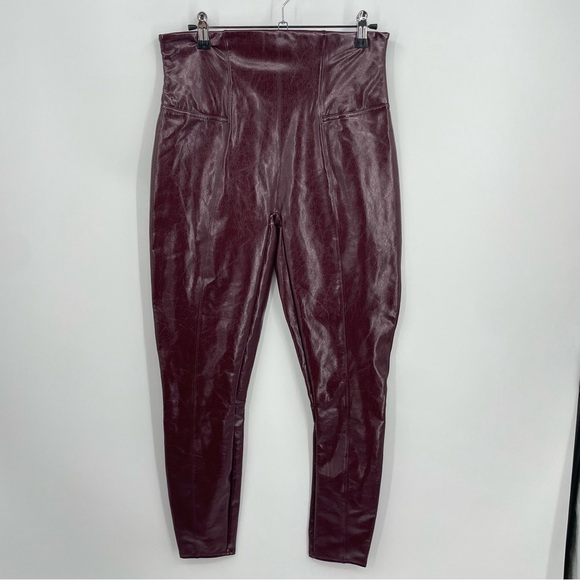 SPANX SPANXshape Faux Patent Leather Leggings in Ruby Red Sz L - Picture 1 of 10
